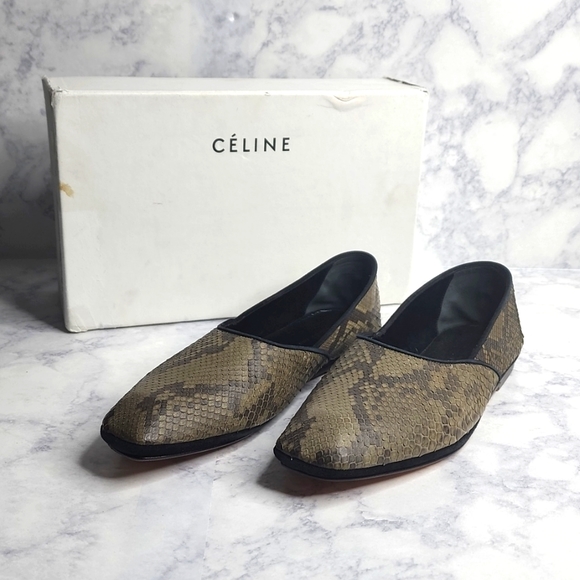 Celine snakeskin khaki flats new in box - Picture 1 of 13